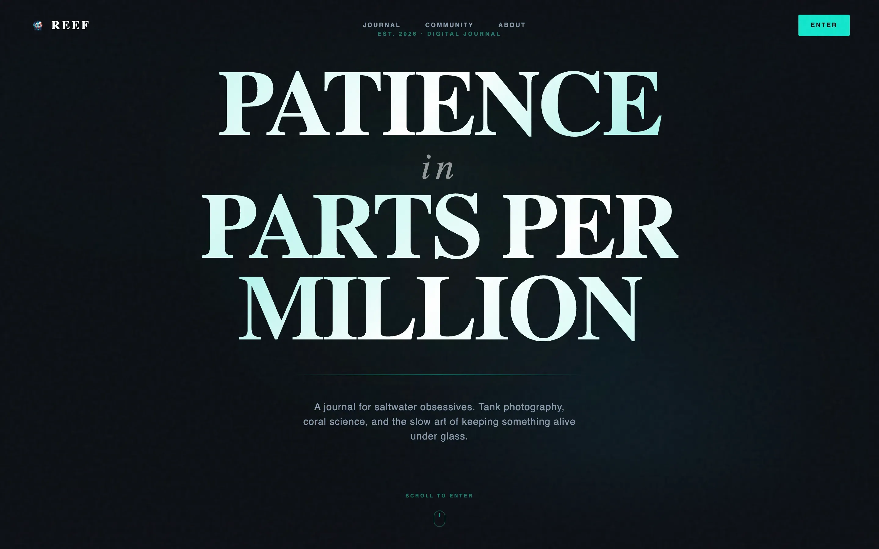Cinematic Dark Masonry Landing Page for Reef Blogs