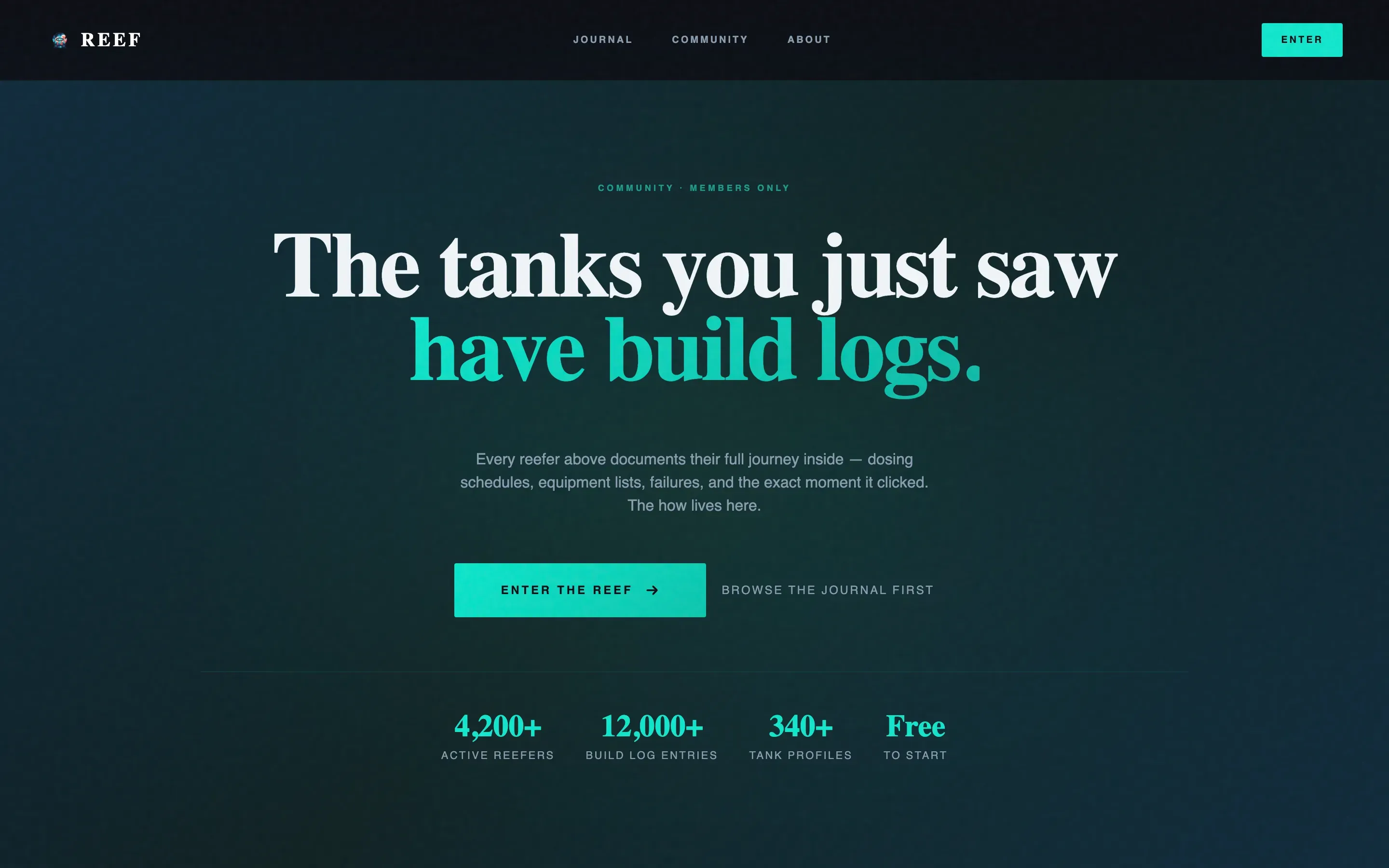 Cinematic Dark Masonry Landing Page for Reef Blogs