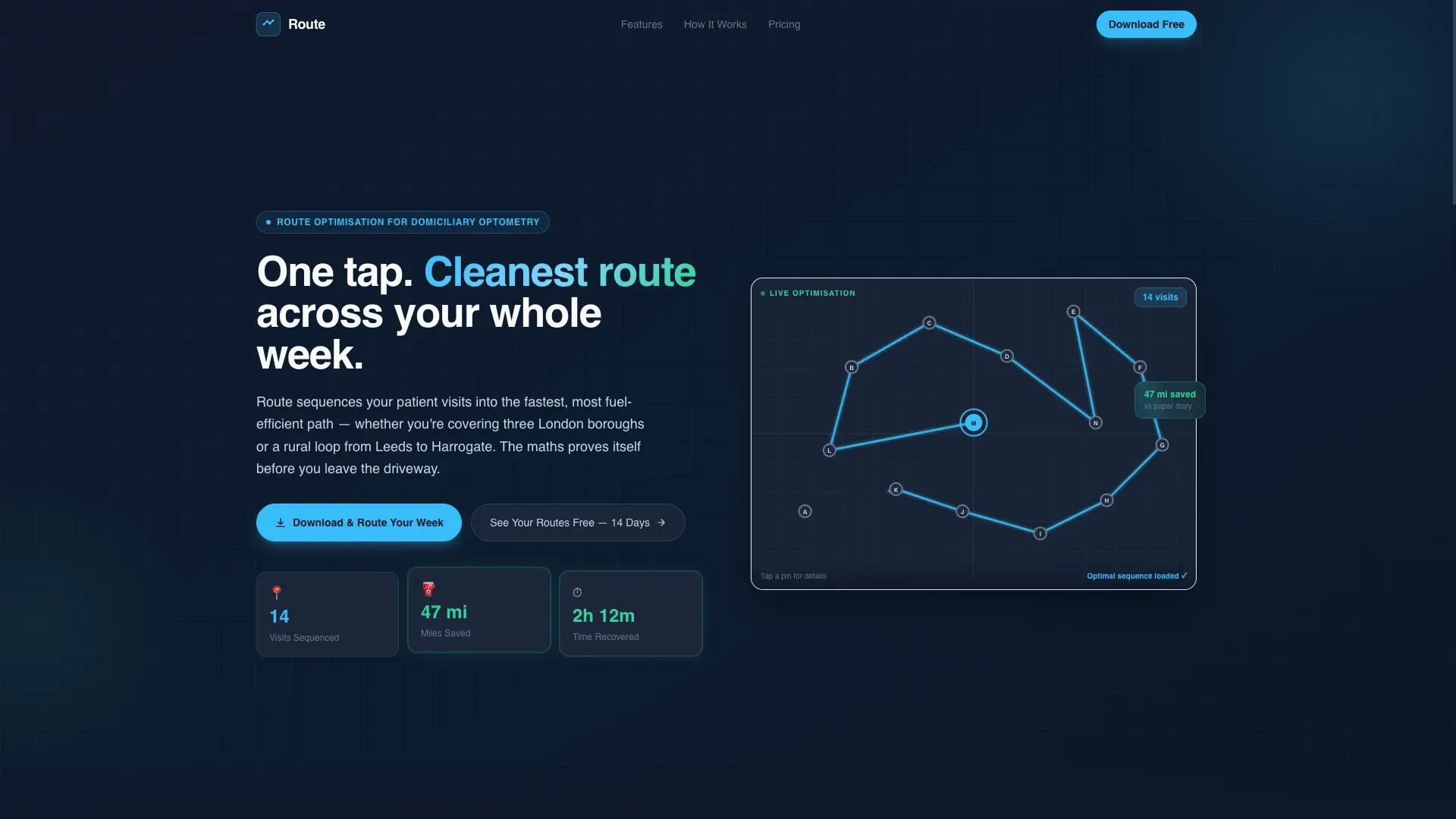 Optometry Route Optimisation Landing Page Template