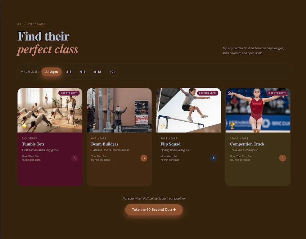 Engaging Kids Gymnastics Landing Page Template