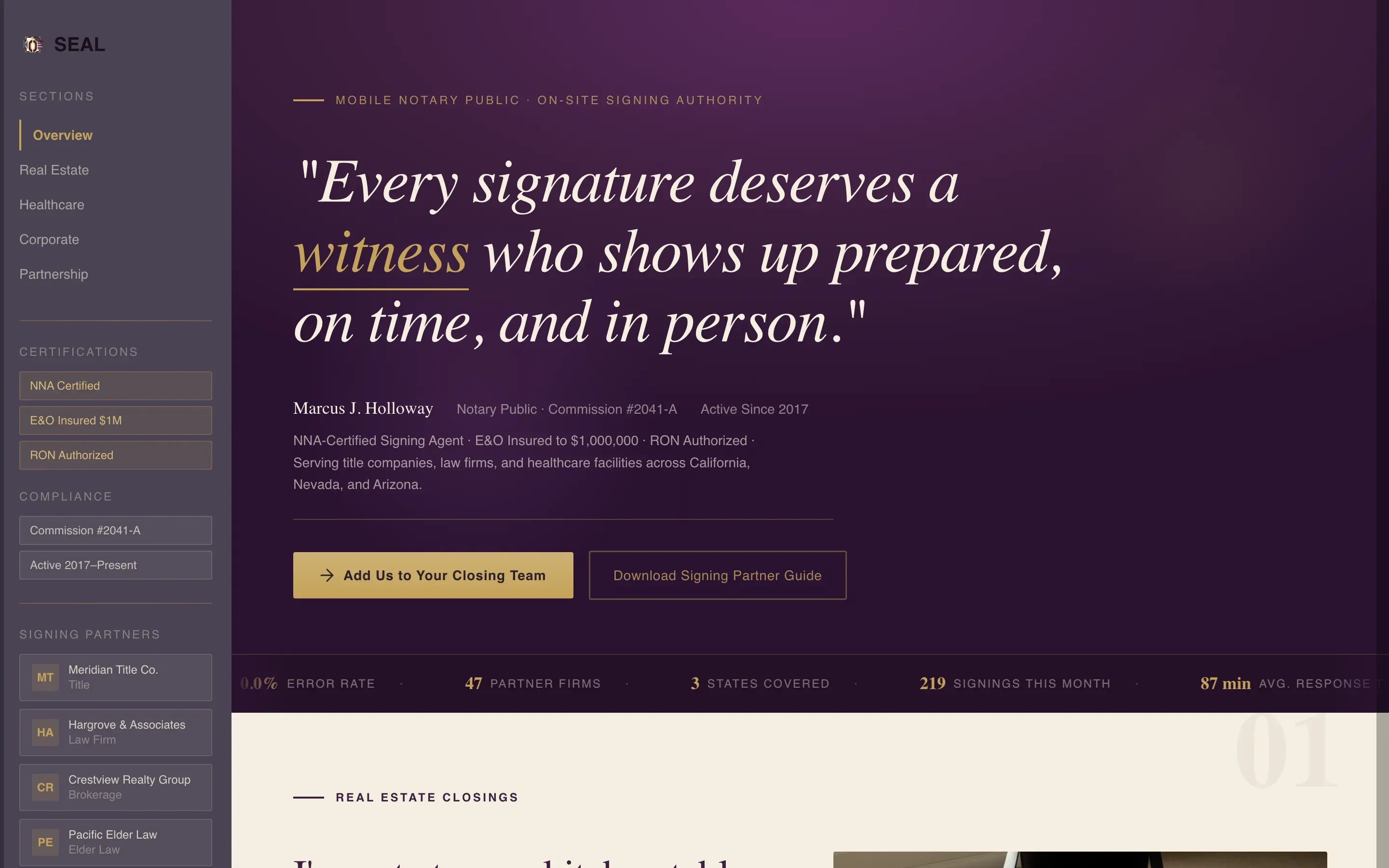 Executive Mobile Notary Landing Page Template
