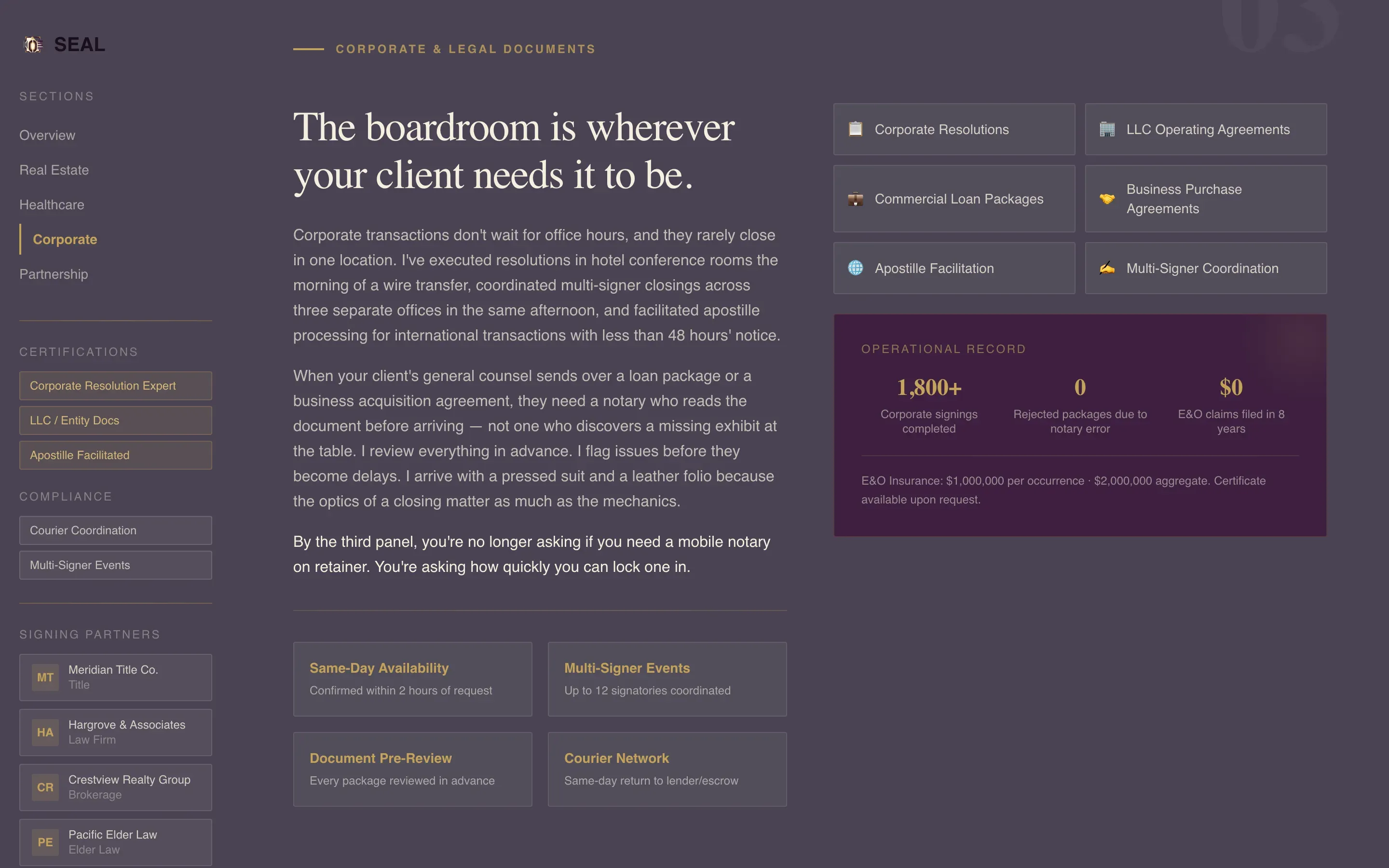Executive Mobile Notary Landing Page Template