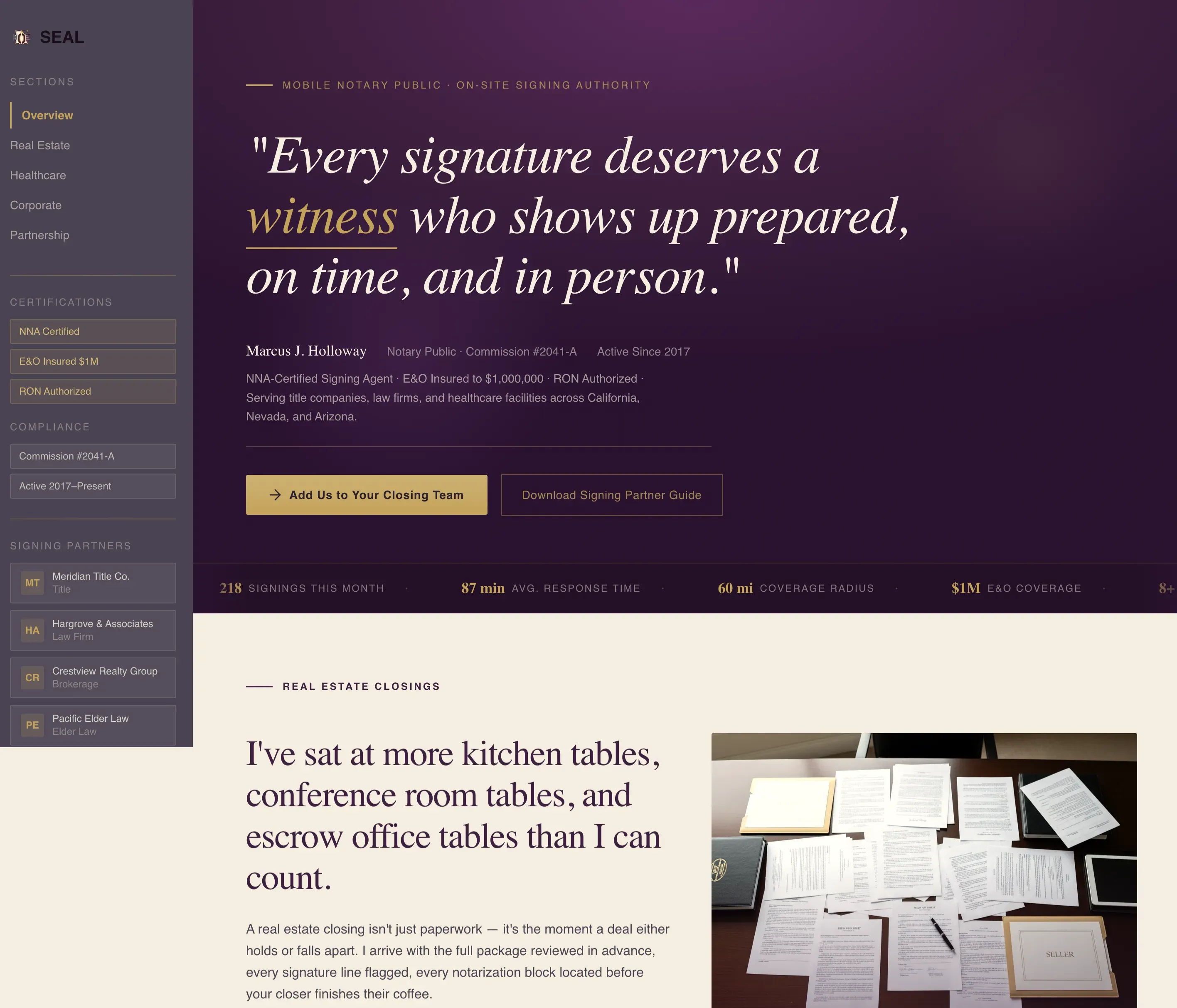 Executive Mobile Notary Landing Page Template