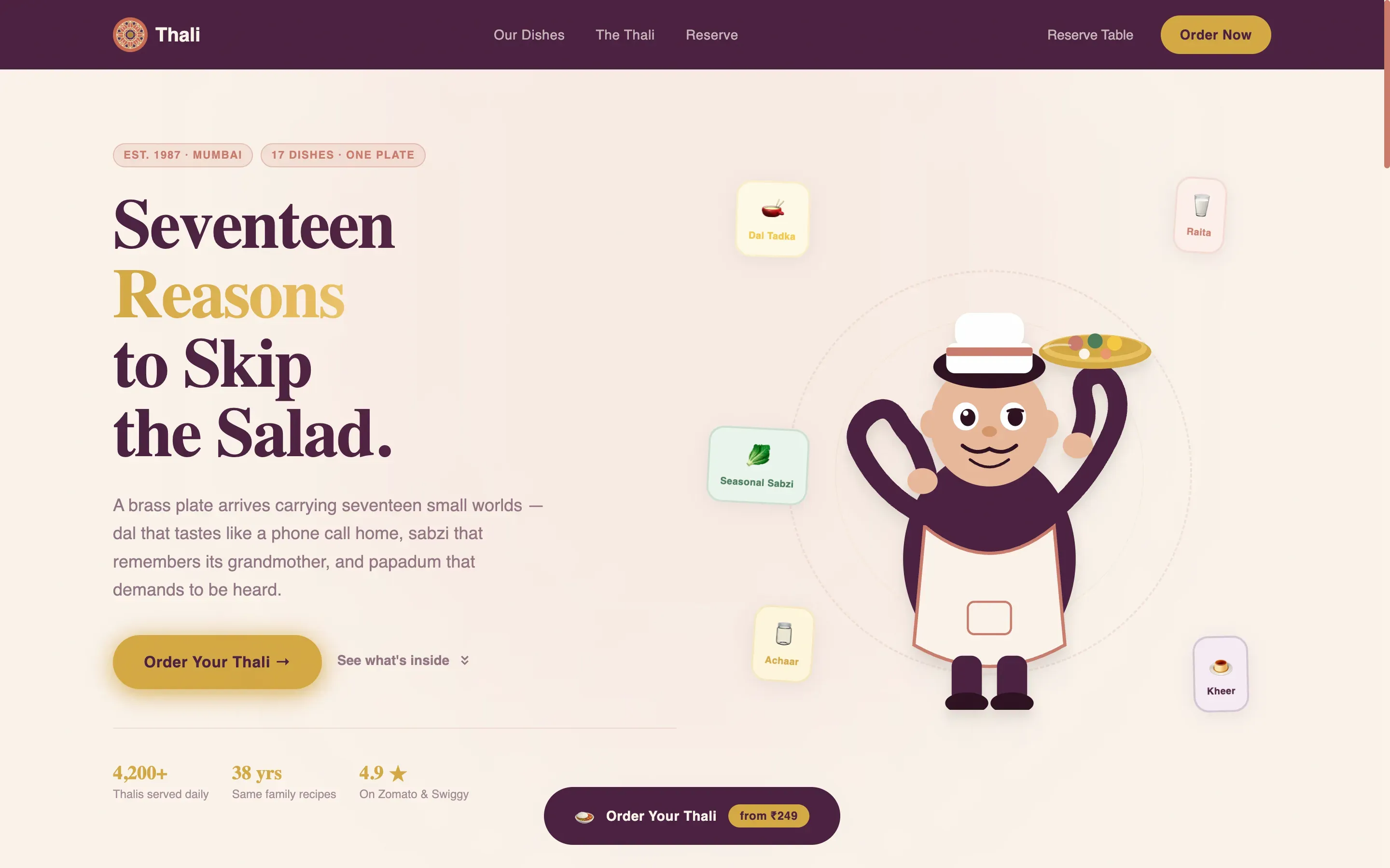 Restaurant Landing Page Template - Neo-Retro Card Grid