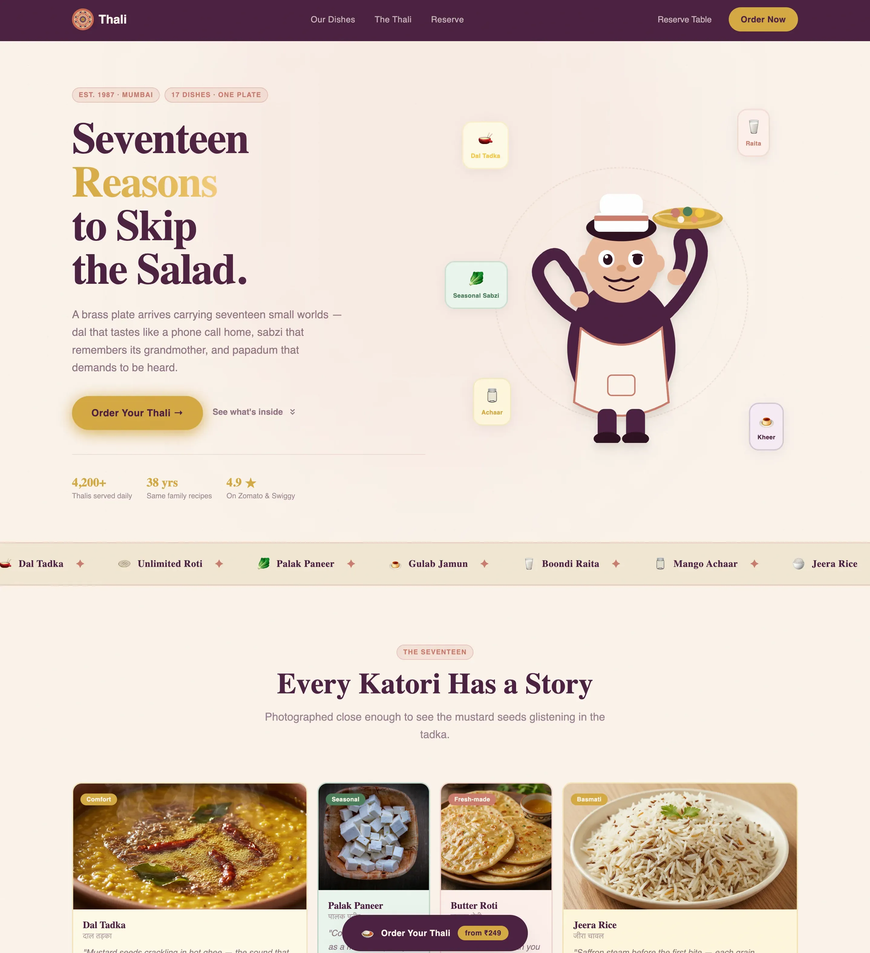 Restaurant Landing Page Template - Neo-Retro Card Grid