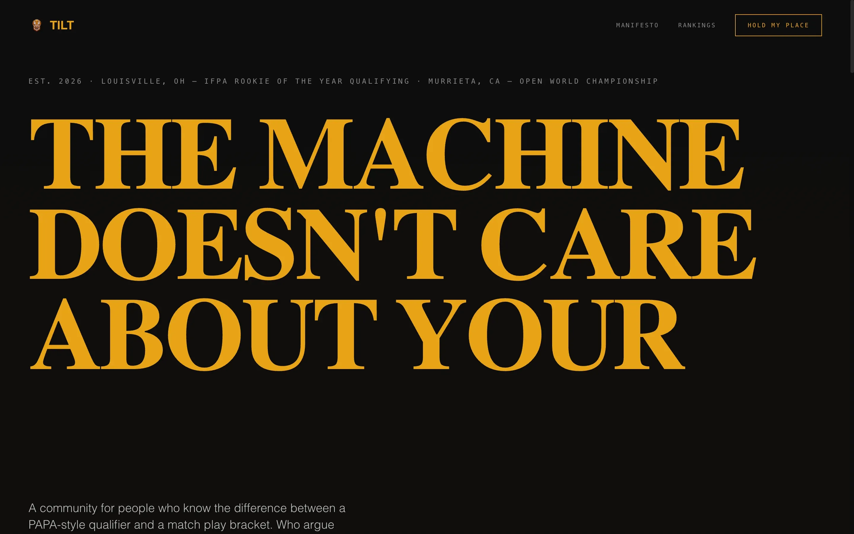 Cinematic Pinball Community Waitlist Landing Page
