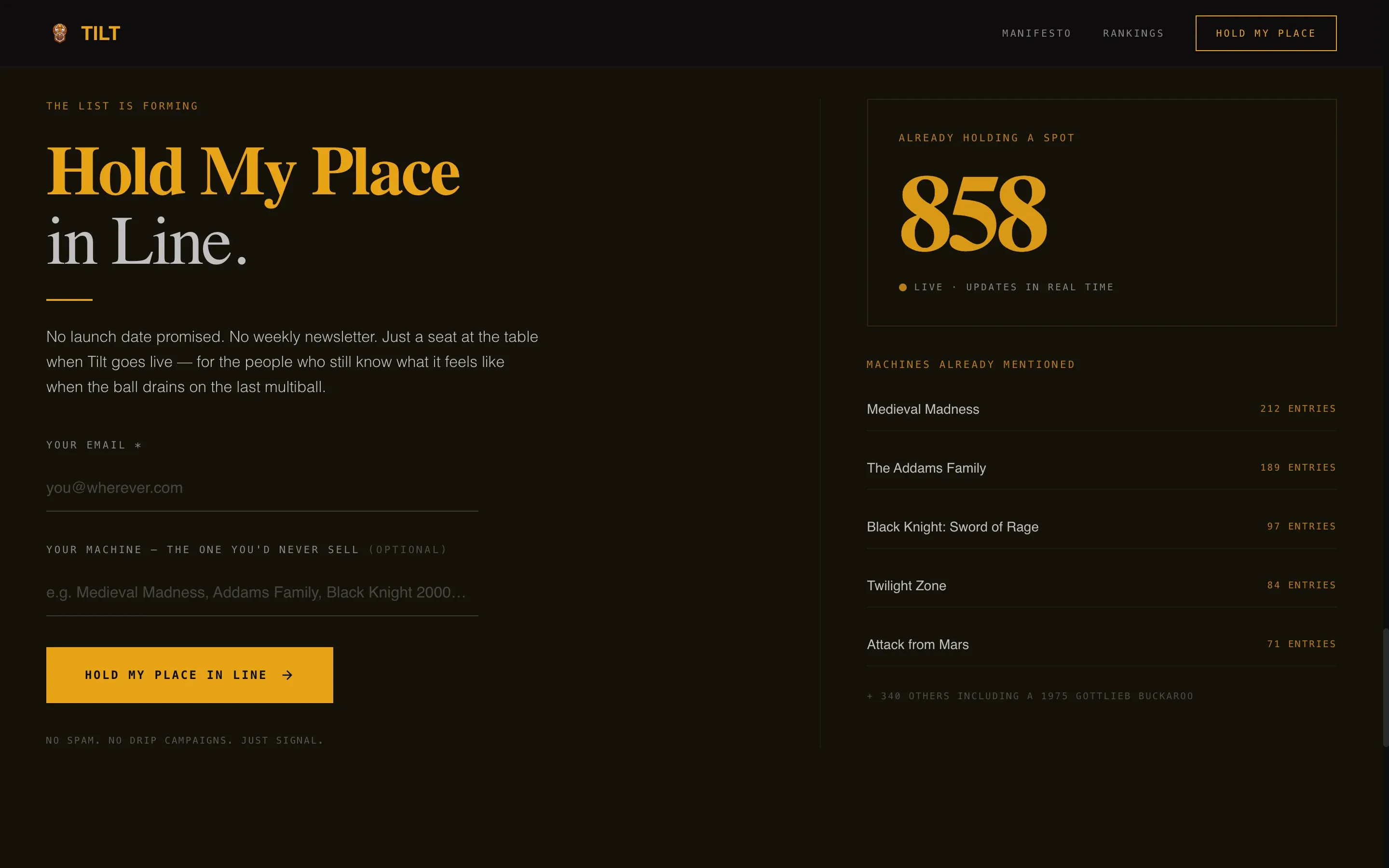Cinematic Pinball Community Waitlist Landing Page