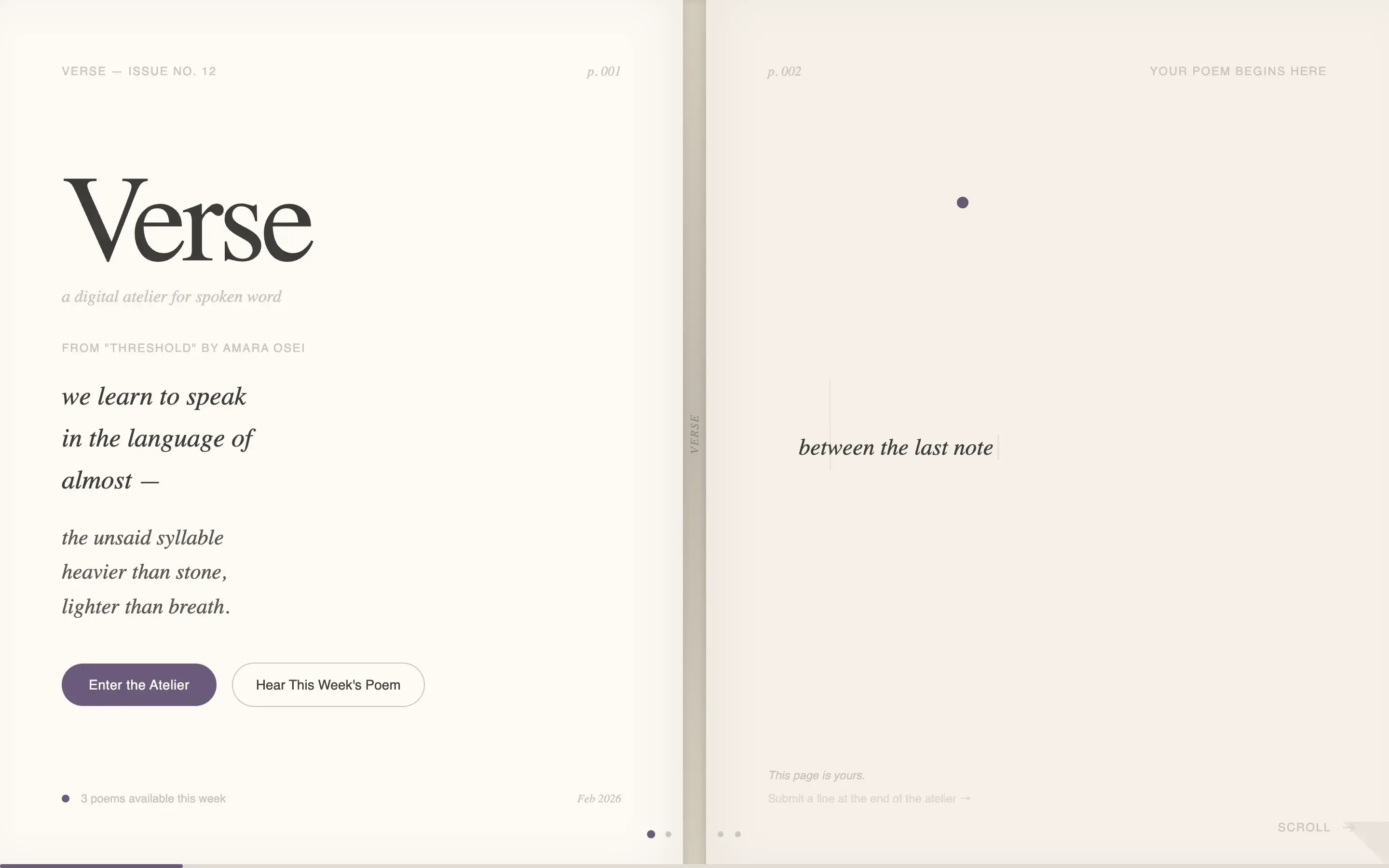 Horizontal Scroll Poetry Landing Page Template