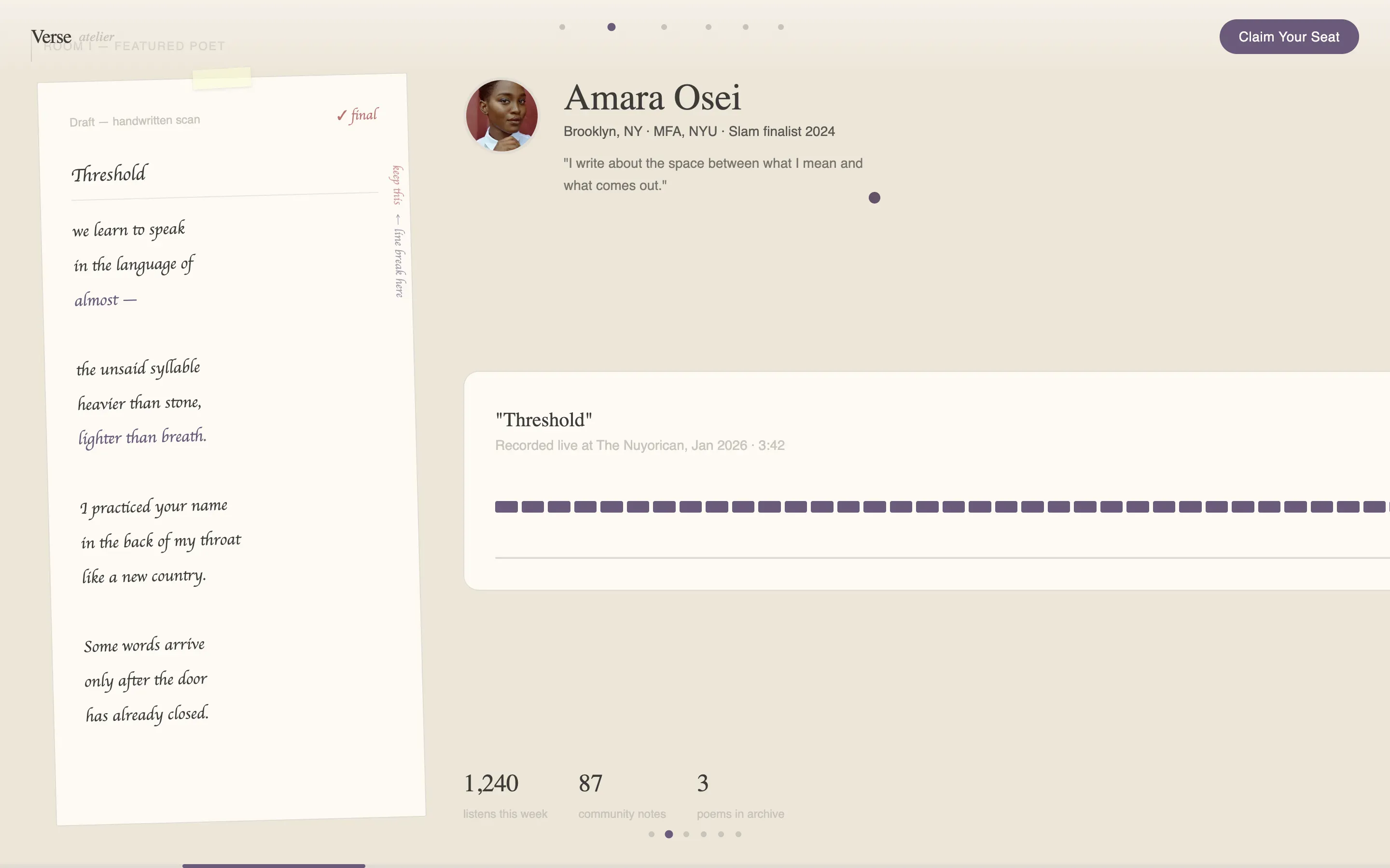 Horizontal Scroll Poetry Landing Page Template