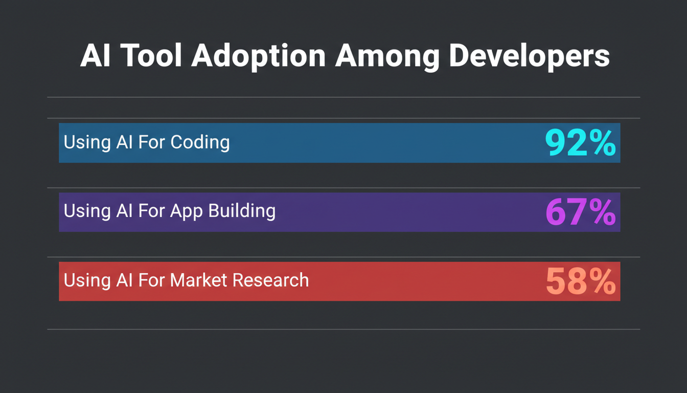 AI tool adoption among developers for coding, building apps and research