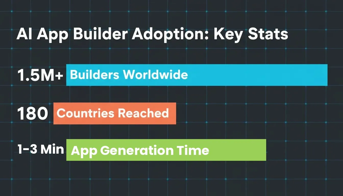 AI App Builder Adoption: 1.5M+ Builders, 180 Countries, Apps in 1-3 Minutes
