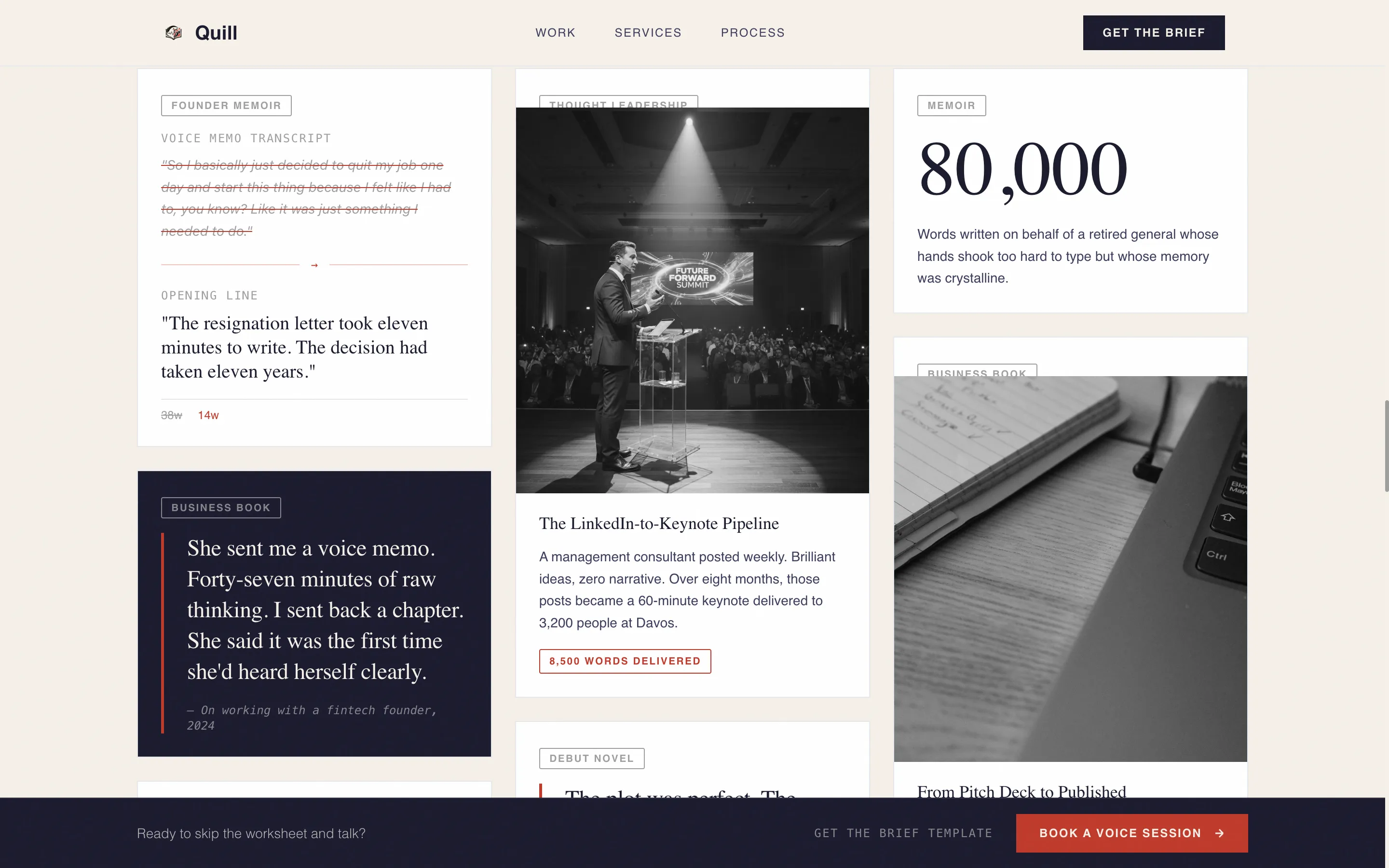 Ghostwriter Landing Page Template | Masonry Layout