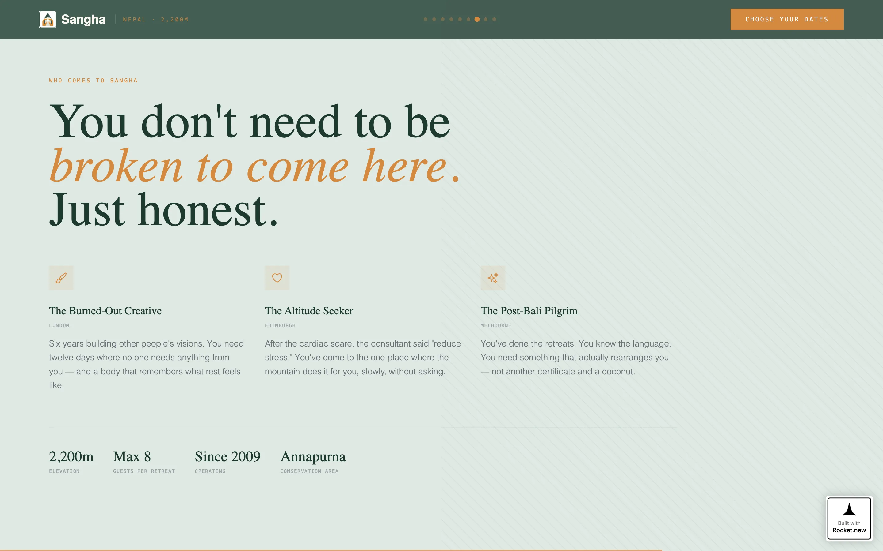 Nepal Wellness Retreat Horizontal Scroll Landing Page