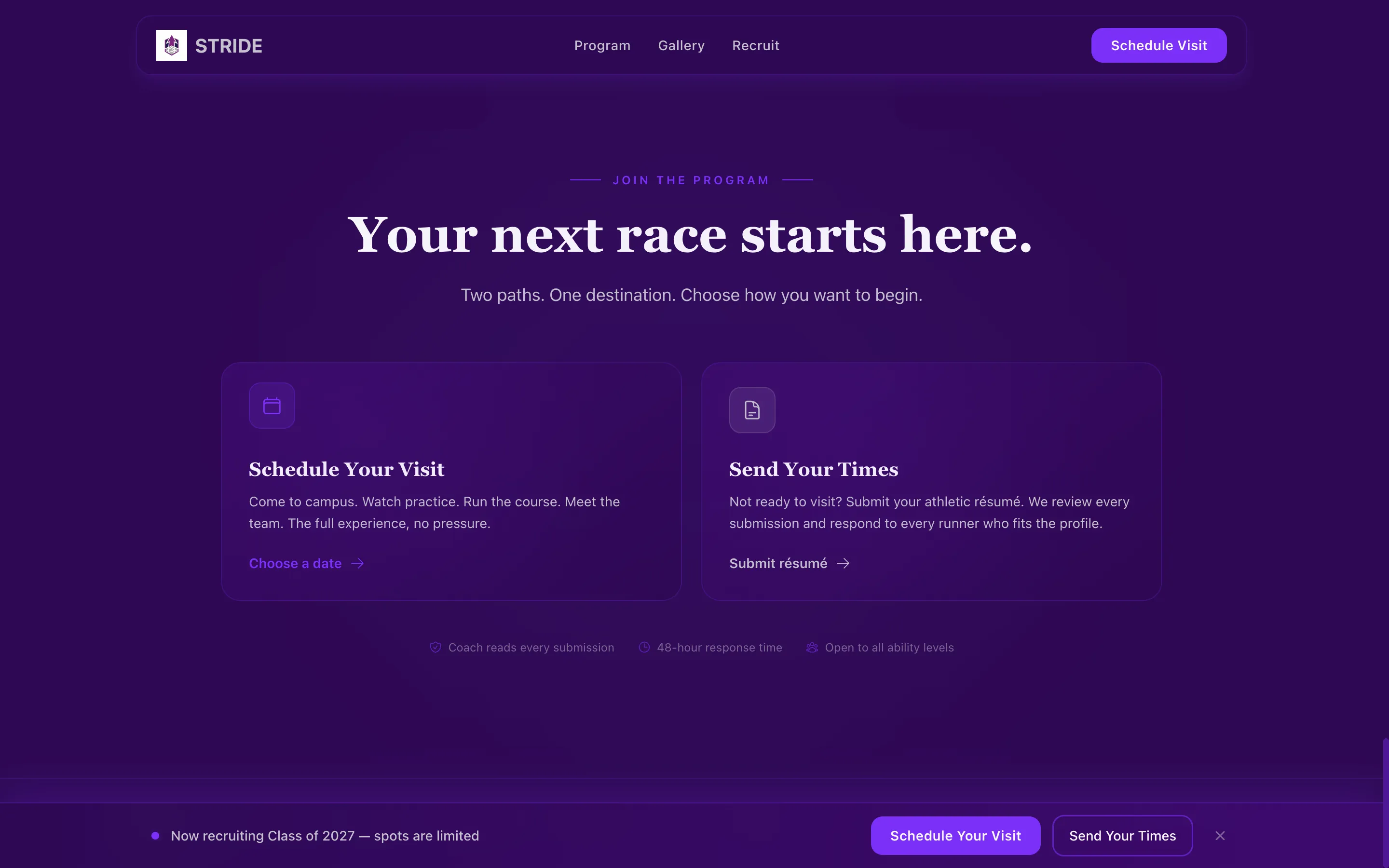 Cross Country Recruiting Landing Page Template