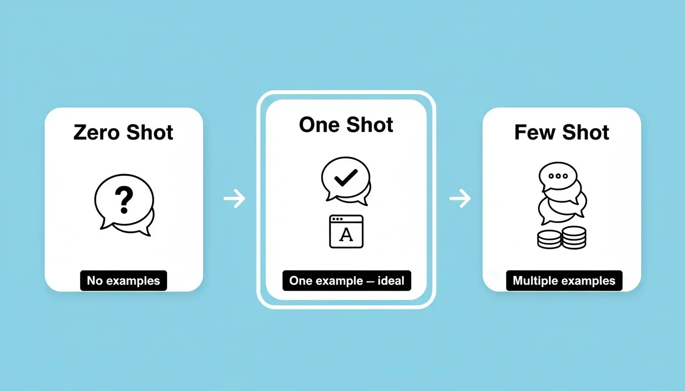 How the three prompting techniques compare: zero-shot, one-shot, and few-shot, and why one-shot hits the ideal balance for app generation
