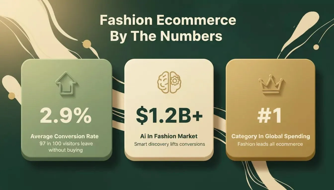 Fashion Ecommerce by the Numbers: 2.9% average conversion rate, $1.2B AI in fashion market, fashion is the number one category in global spending