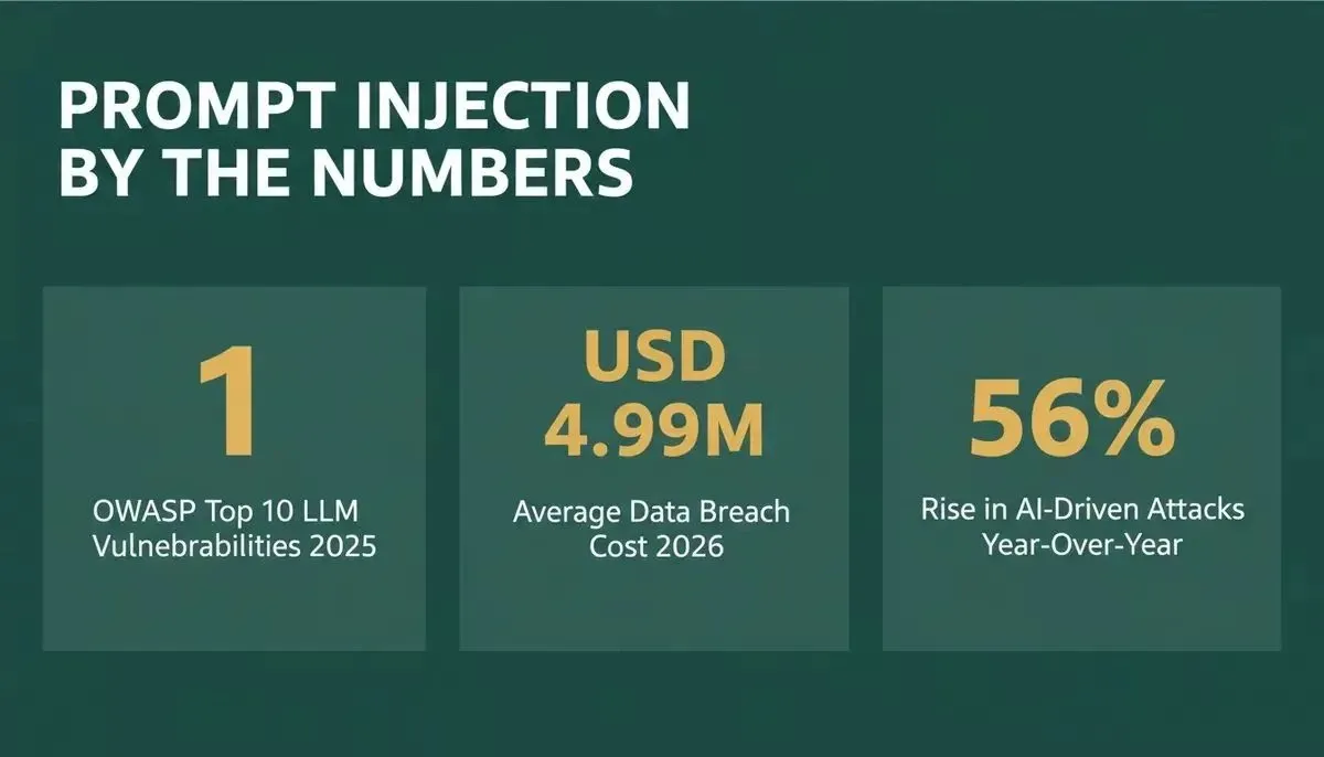 Key statistics on prompt injection risk: OWASP ranking, breach costs, and attack growth rates