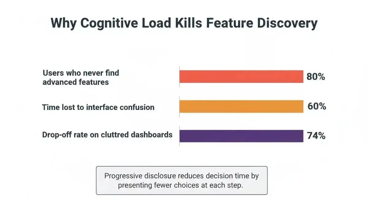 Data chart showing why cognitive load kills feature discovery in SaaS