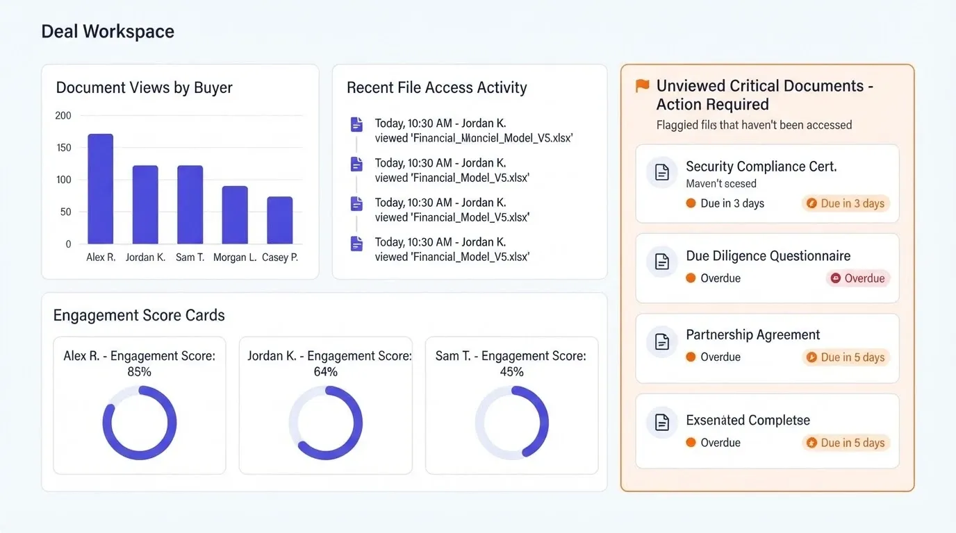 Buyer activity tracking dashboard with engagement metrics