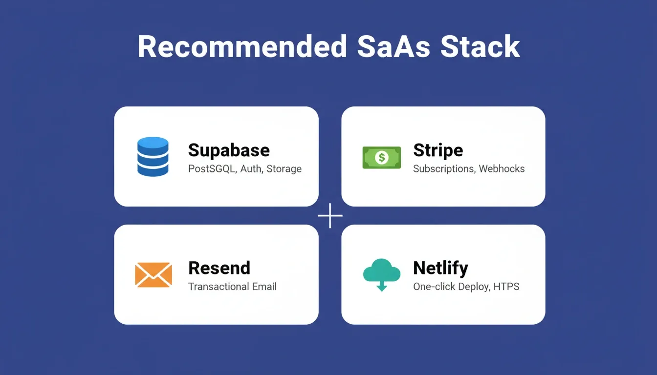 Rocket's recommended SaaS stack: Supabase, Stripe, Resend, Netlify