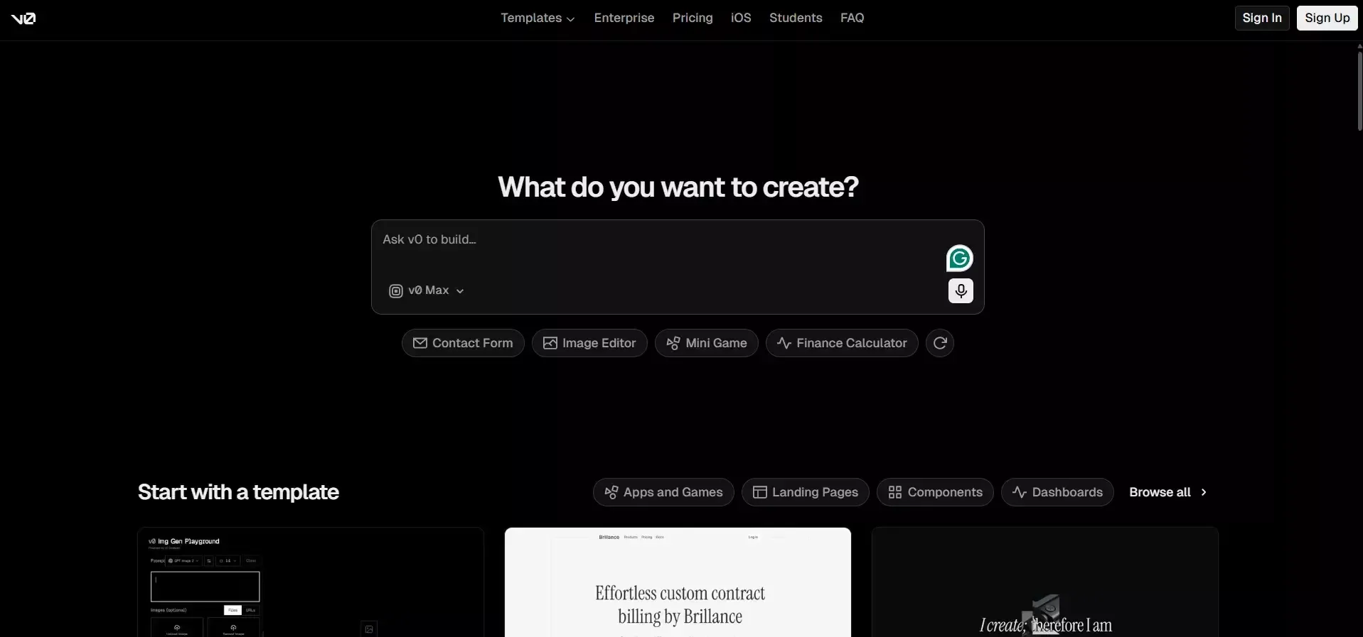 v0 by Vercel - Best for UI Component Generation and Next.js Prototypes