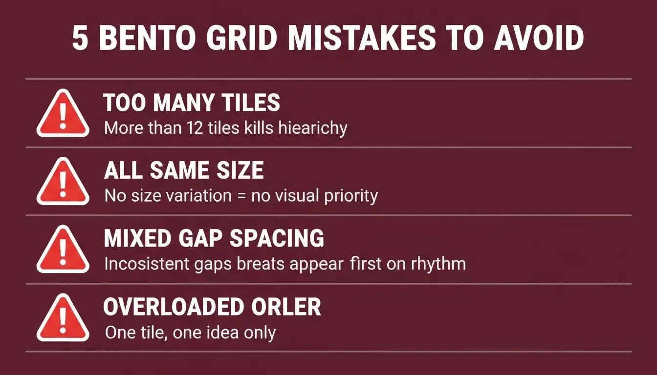 5 Bento Grid Mistakes to Avoid warning checklist