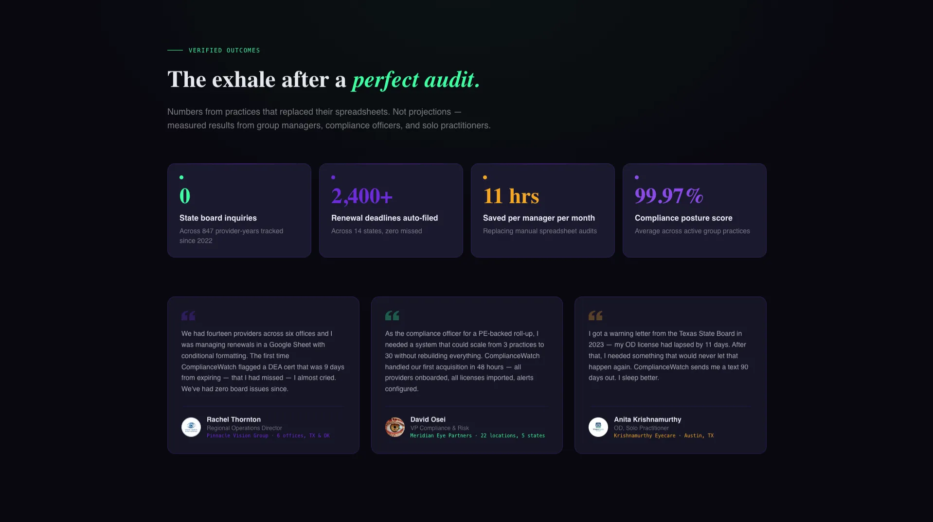 Optometry Compliance Management Landing Page Template