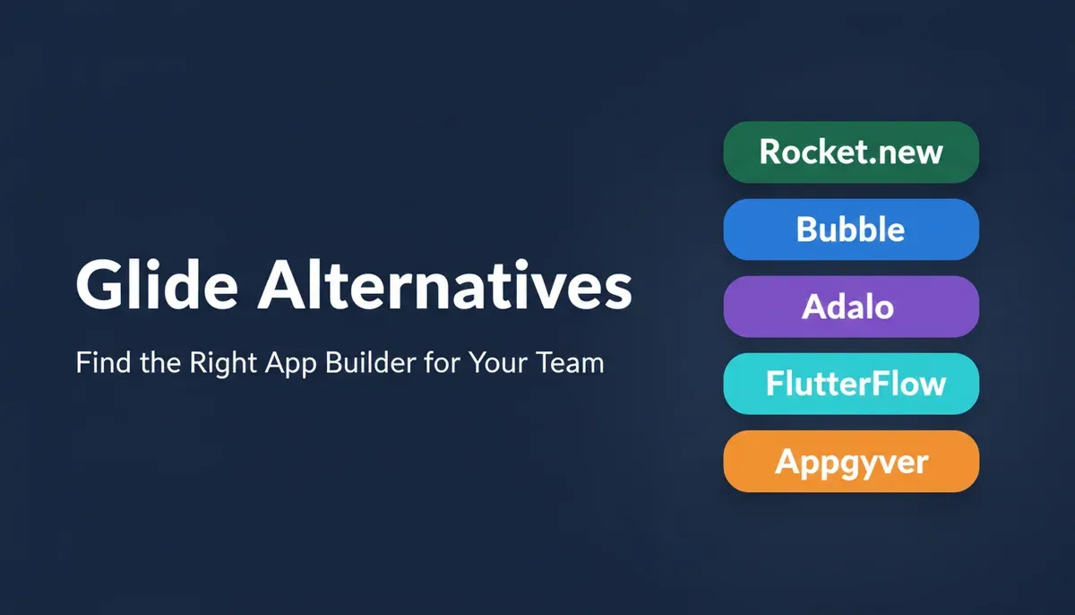 Glide alternatives compared: Rocket.new, Bubble, Adalo, FlutterFlow, and Appgyver
