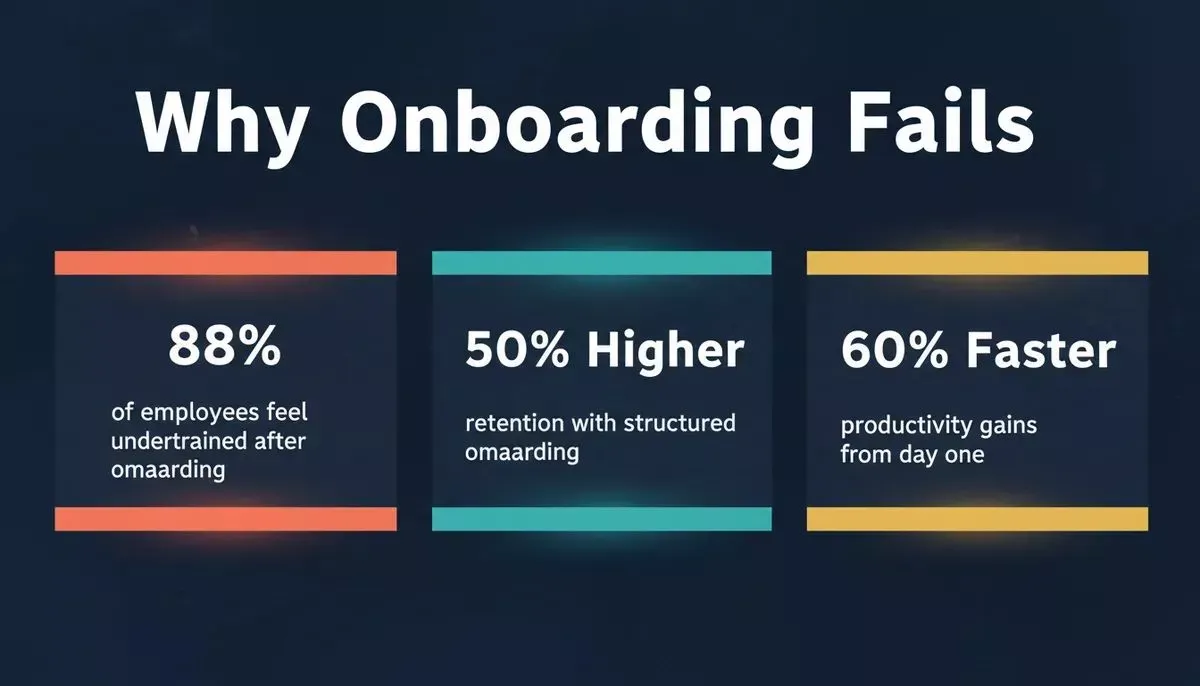 Why Onboarding Fails: Key Statistics showing 50% higher retention and 60% productivity gains with structured onboarding