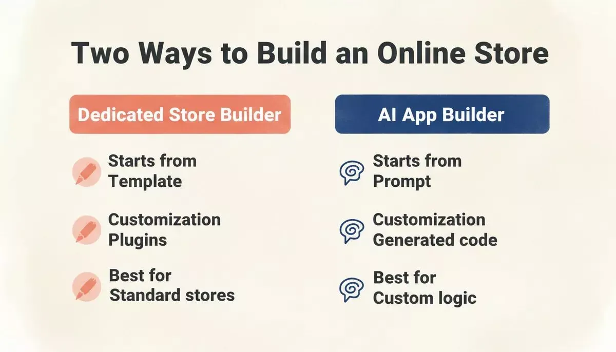 Dedicated store builders vs. AI app builders: the key differences at a glance
