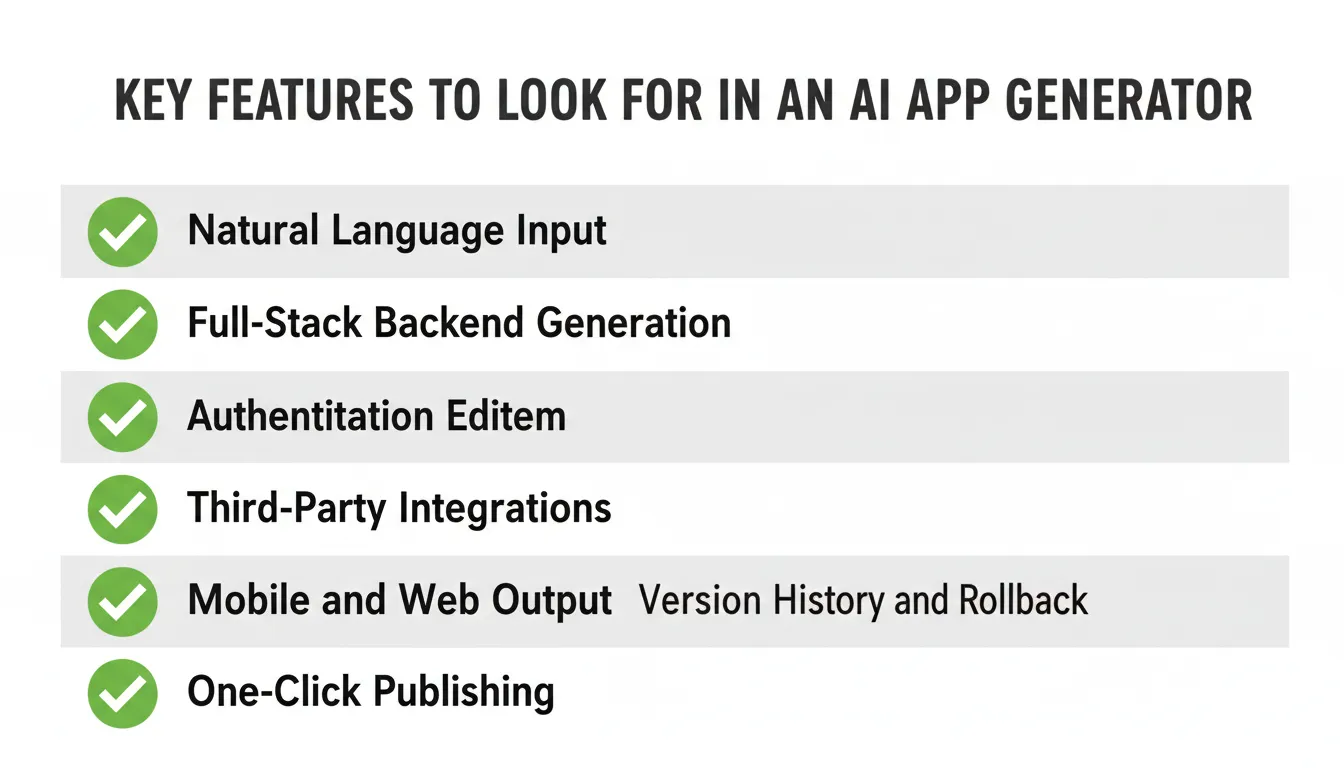 key features AI app generator