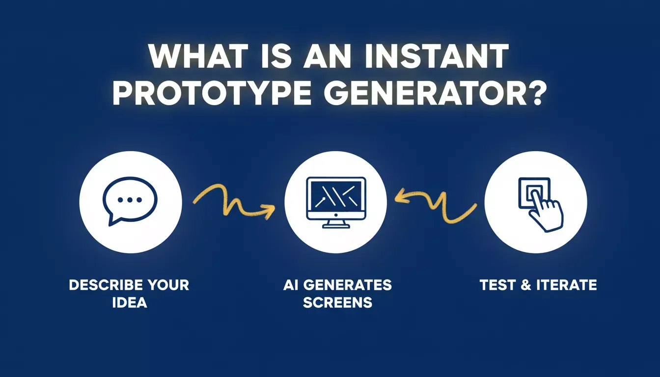 What is an Instant Prototype Generator — three-step flow from idea to interactive screens