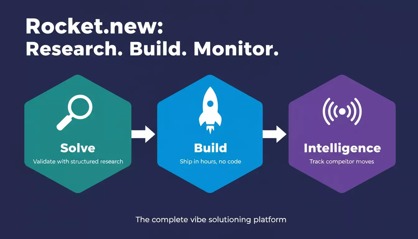 Rocket.new three-pillar platform: Solve, Build, Intelligence