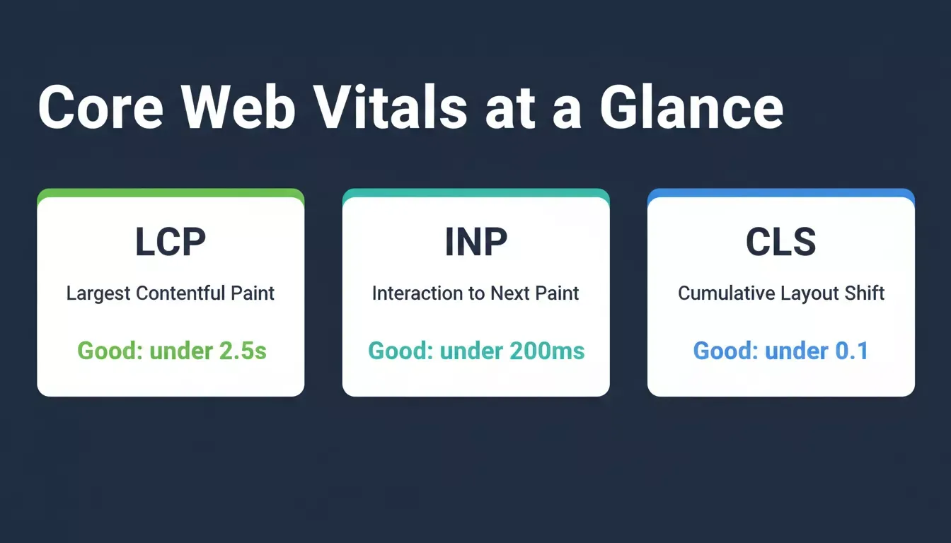 Core Web Vitals at a Glance: LCP, INP, CLS thresholds