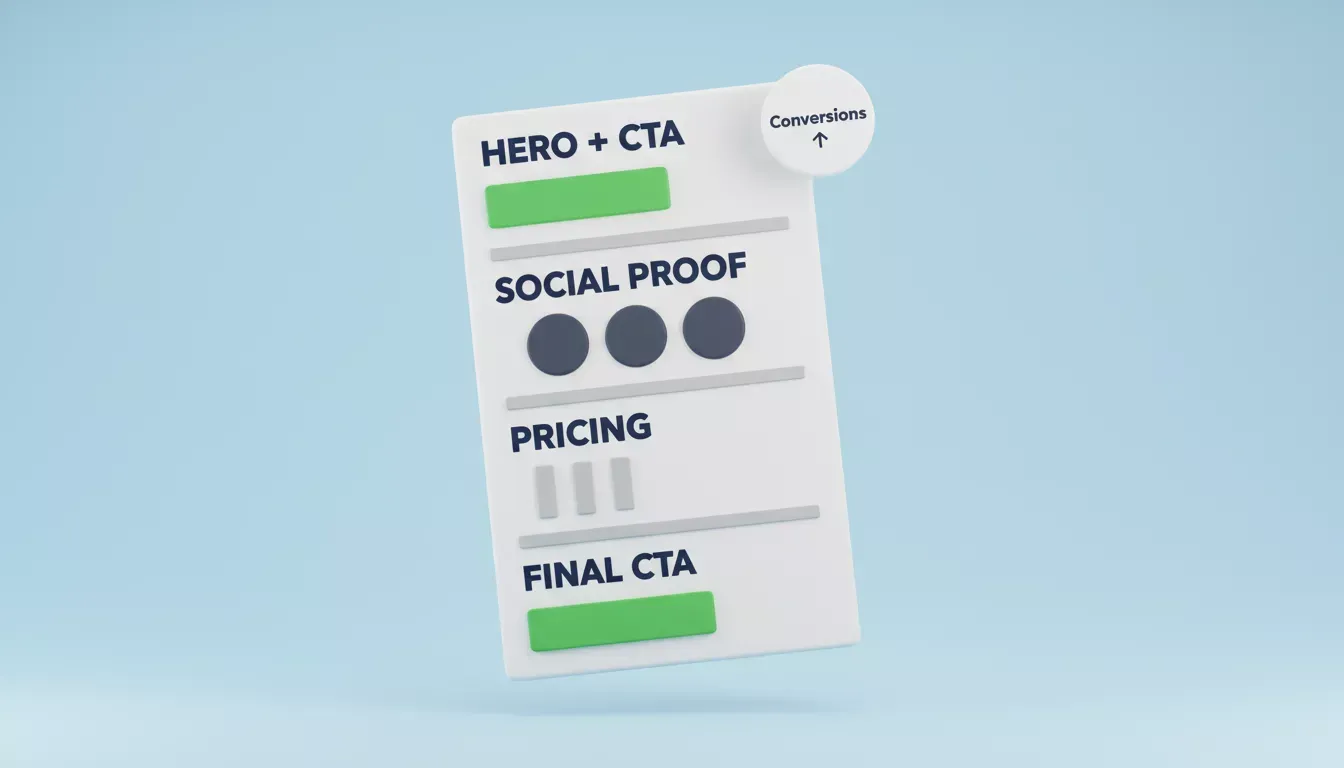 Landing Page Anatomy — conversion-focused section structure from hero to final CTA