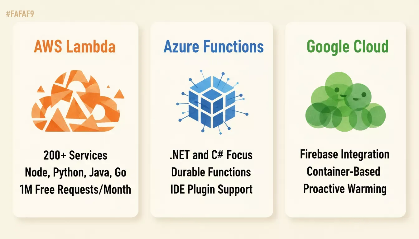 Three major serverless platforms and their primary strengths
