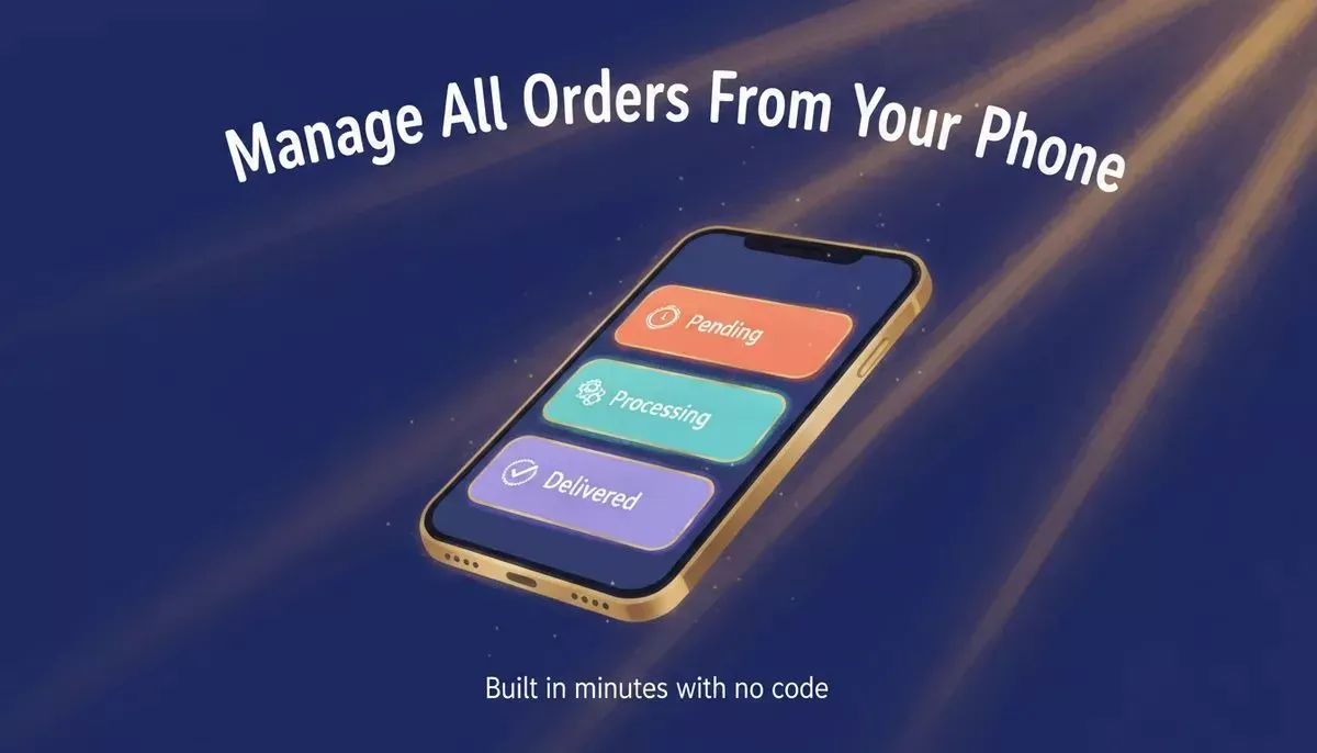 Mobile Flutter dashboard showing order management — Pending, Processing, Delivered status cards