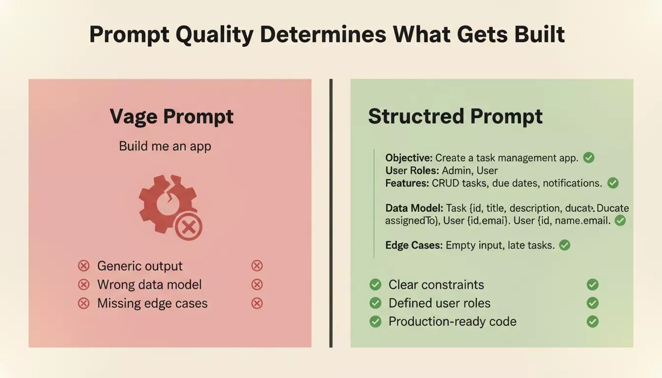 Structured vs vague prompts: prompt quality determines what gets built