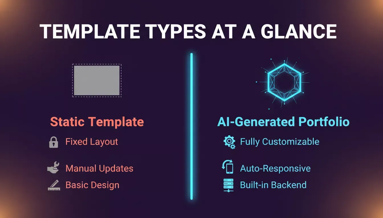 Comparison of static templates vs AI-generated portfolio builder