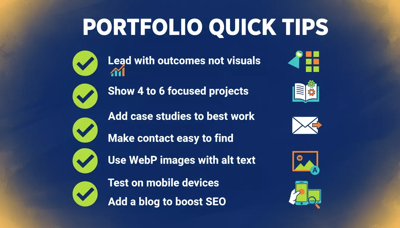 Portfolio quick tips checklist with seven actionable items