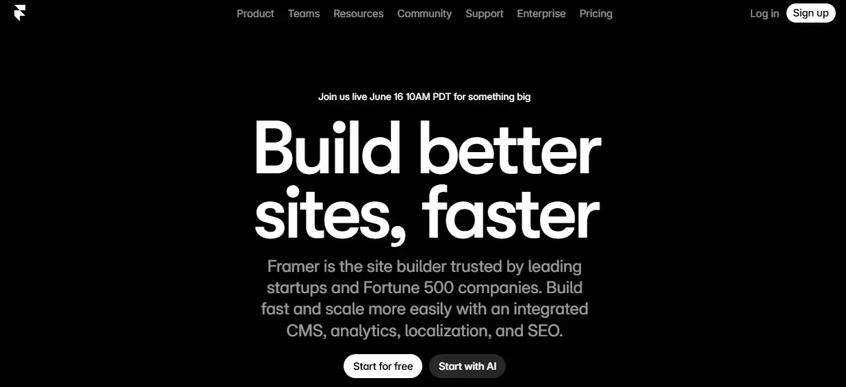 Framer is best for startups and SaaS teams