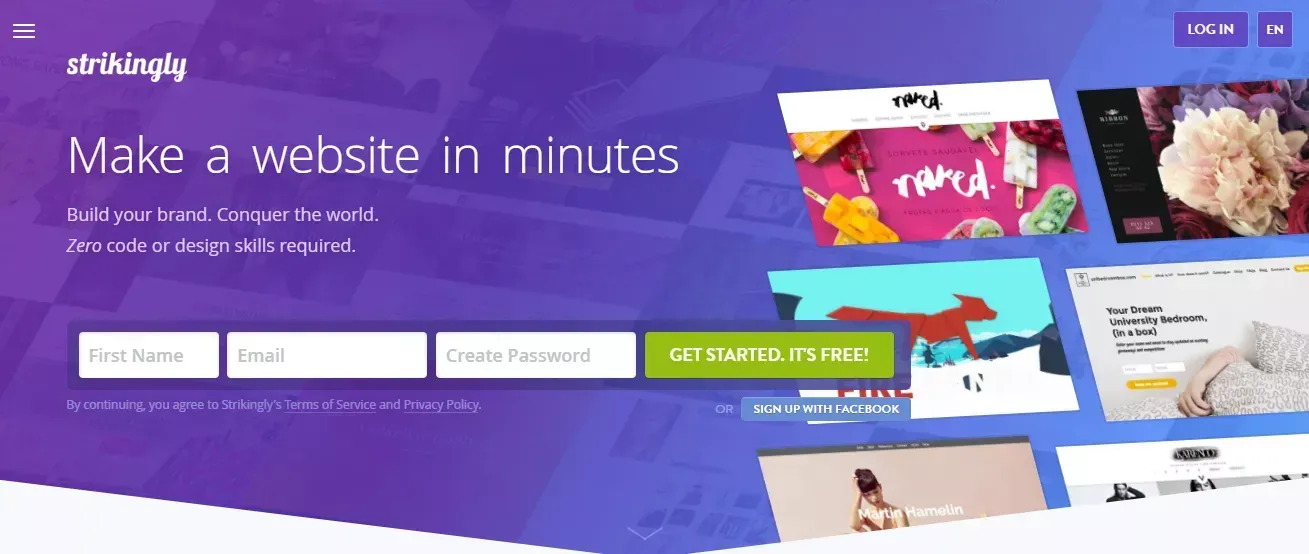Strikingly is best for personal projects, event pages, and simple business