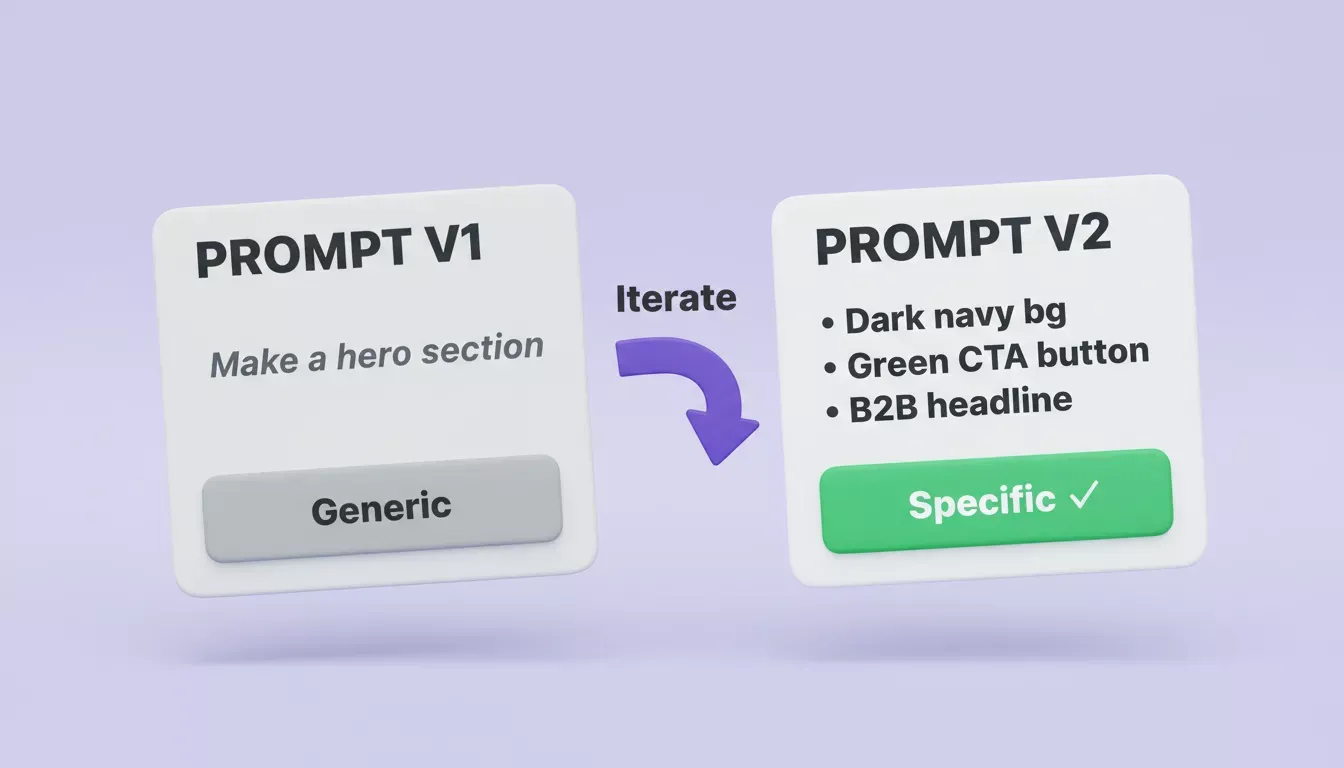 Prompt Iteration — refining from a vague first prompt to a specific second prompt for better output