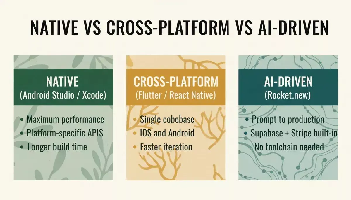 Comparison infographic of three app development paths