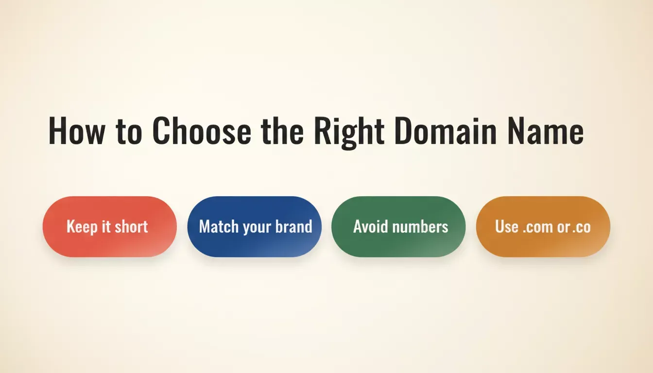 How to Choose the Right Domain Name — four rules: keep it short, match your brand, avoid numbers, use .com or .co