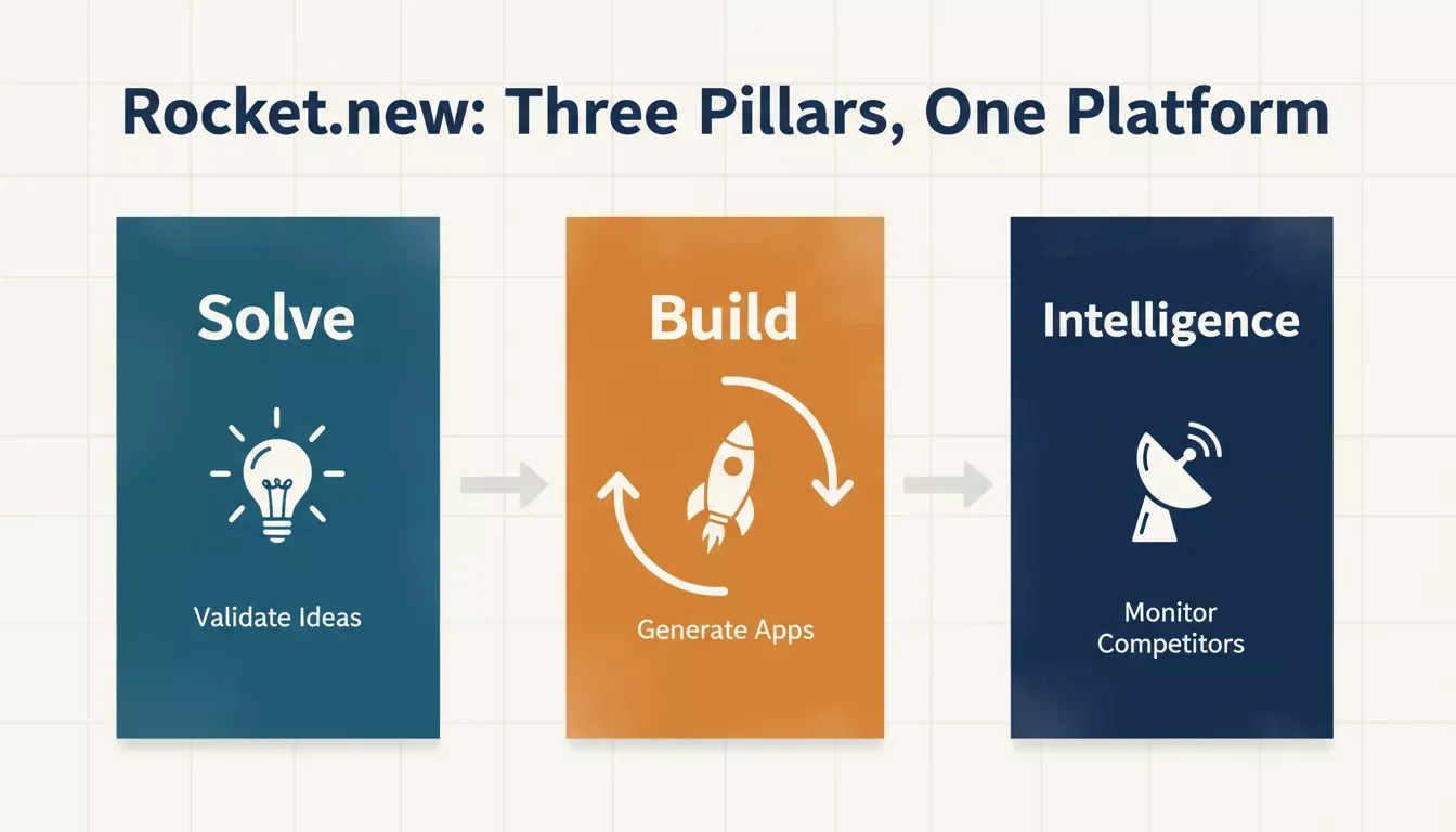 Rocket.new Three Pillars: Solve, Build, and Intelligence on one platform