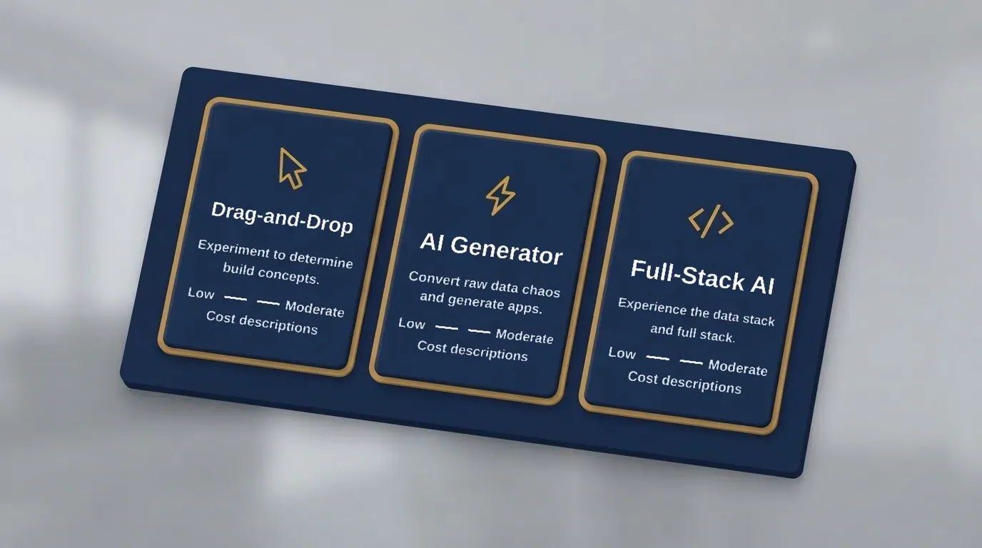 Three types of landing page builders compared: drag-and-drop, AI generator, and full-stack AI with key differences for each category