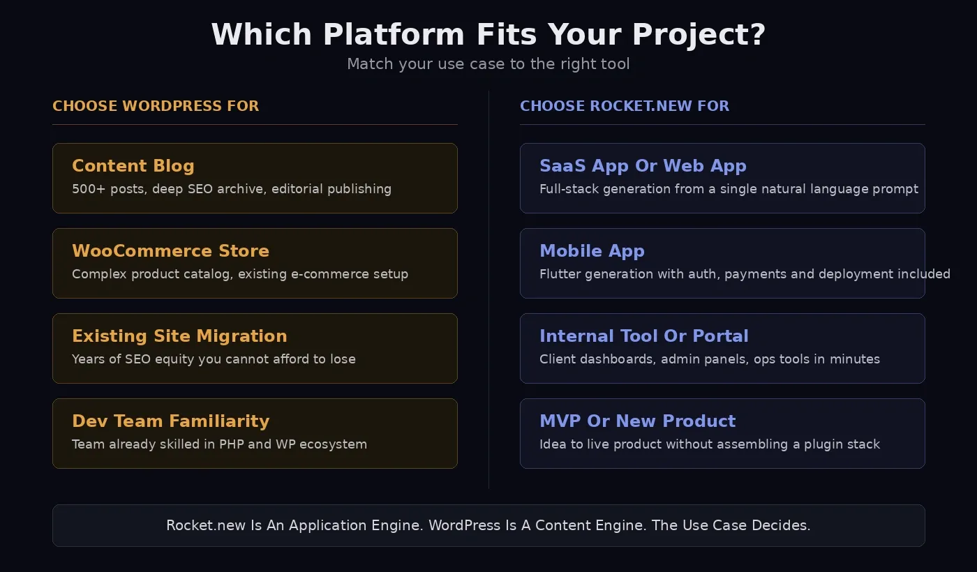 Which Platform Fits Your Project: Compre WordPress vs Rocket.new