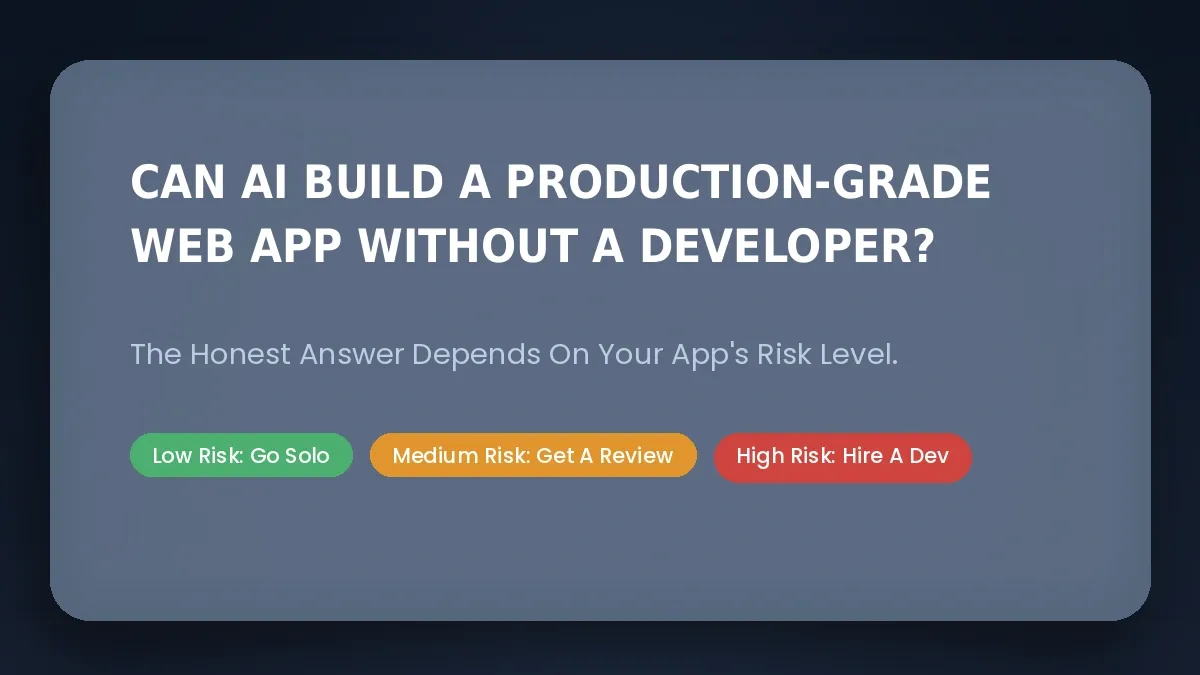 Hero banner asking Can Ai Build A Production-Grade Web App Without A Developer 