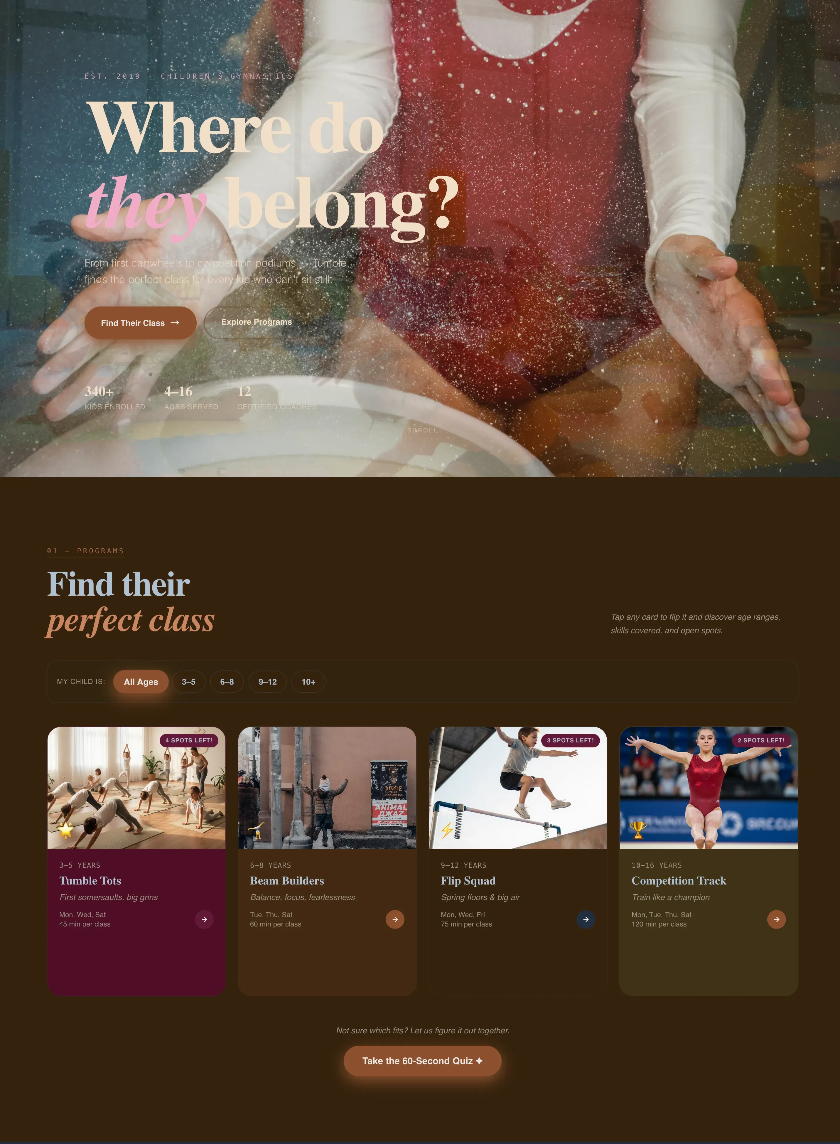 Engaging Kids Gymnastics Landing Page Template